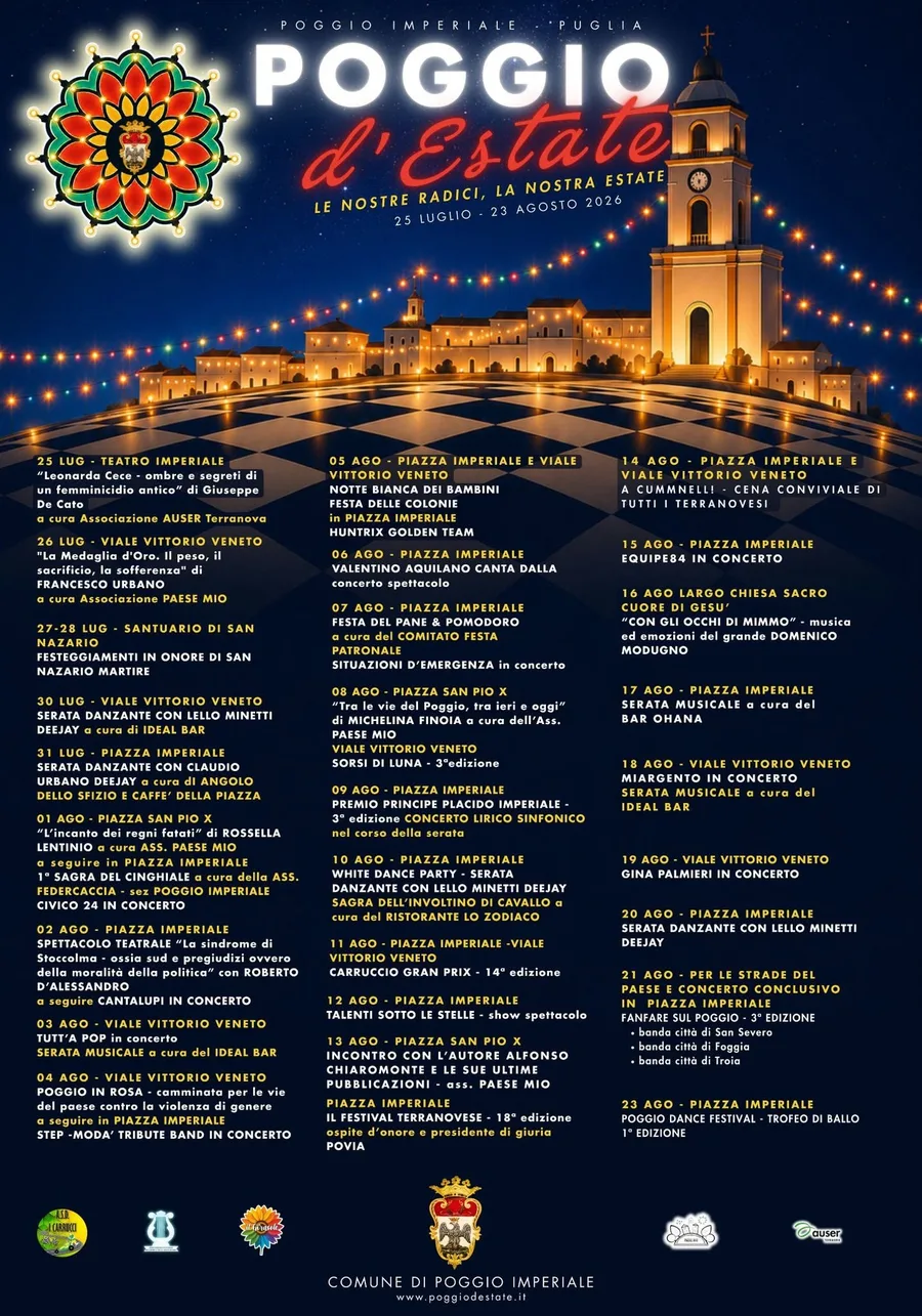 La locandina di Poggio d'Estate 2026 con il programma completo degli eventi
